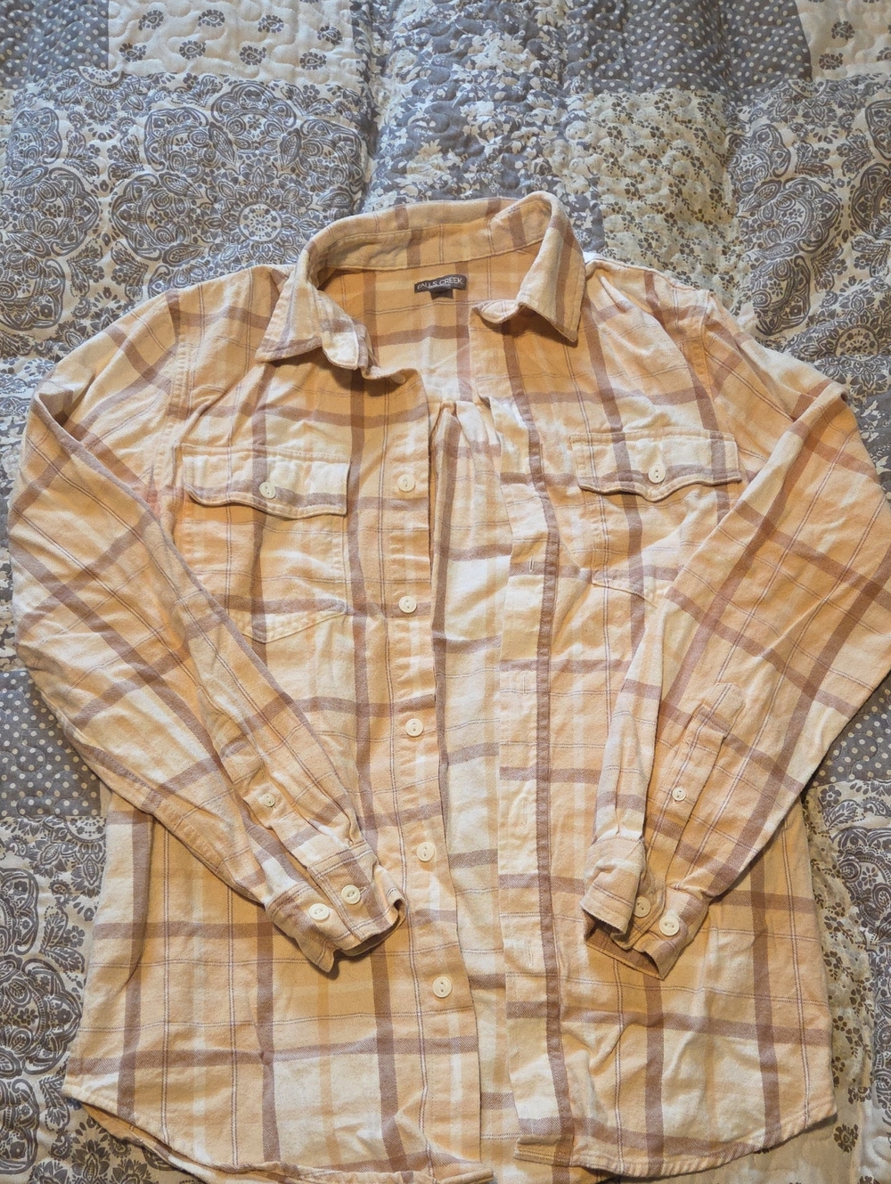 Falls Creek Men's Plaid Lightweight Shirt Jacket in Beige and Light Brown